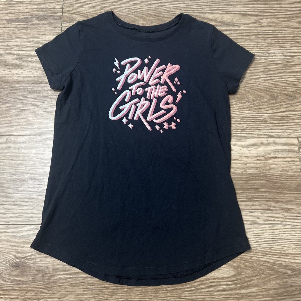 Under Armour Youth Girl’s Black Pink Power To The Girls Top Size Large (A35)